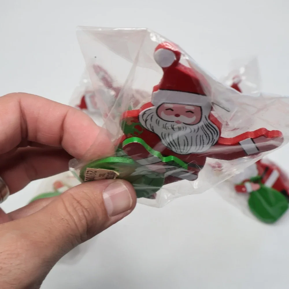 VTG Santa Claus Wooden Napkin Rings Set of 6 Red Green Christmas Holiday Decor